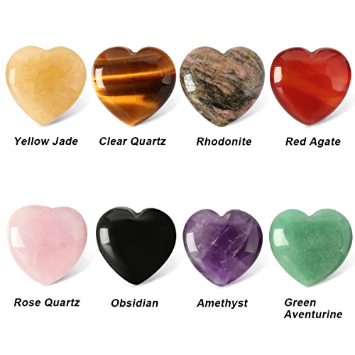 CASMON Natural Mix Heart Palm Stones 1 Inch Healing Crystal Set 8Pcs Mixed Heart Stones 25*25*10mm
