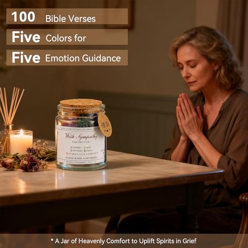 Sympathy Gift Bible Verses Jar for Daily Rememberance – Christian Grief Gift for Women, Memorial Decorative Jar with 100 Bible Verses for Loss of Loved Ones, Religious Bereavement Present