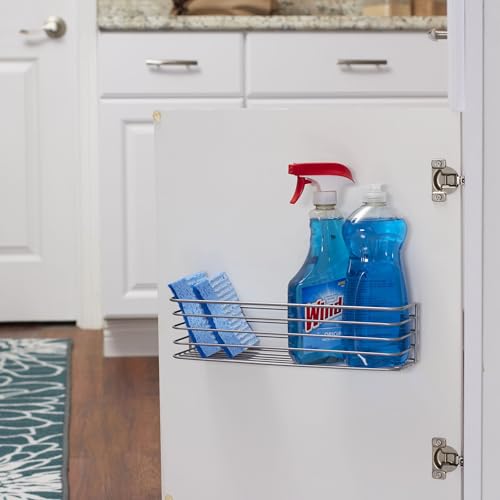 Household Essentials 1226-1 Long Basket Door Mount Cabinet Organizer | Mounts to Solid Cabinet Doors or Walls Nickel Powder Finish Low Rack
