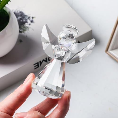 LONGWIN Crystal Angel Figurine Christmas Decorative Clear Glass Home Decor Ornaments Collecible Gift Idea