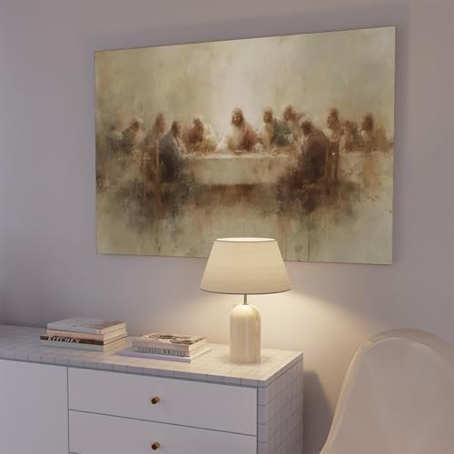 Modern Abstract Last Supper Wall Art Jesus Christ and Apostles Canvas Masterpiece Neutral Tones Christian Decor Religious Home Gifts Unframed 12x8inch 12"L x 8"W