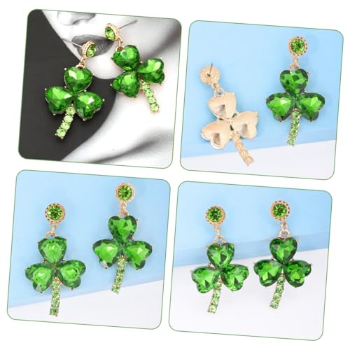 Shamrock Earrings for Women Rhinestone Drop Earrings Green Leaf Irish Holiday Jewelry Party and Celebration Accessory