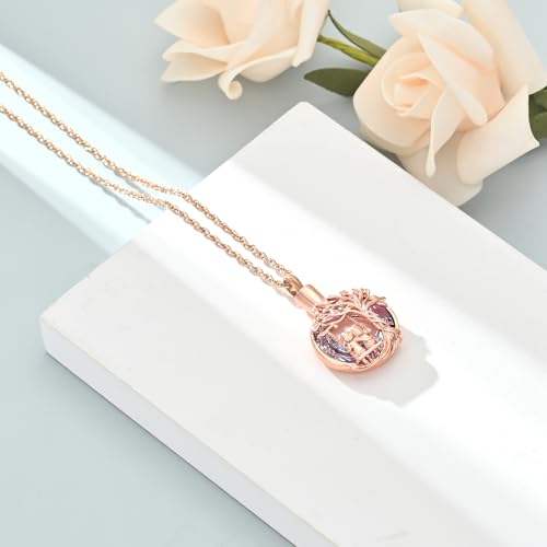 shajwo Tree of Life Urn Necklace for Ashes for Sister Rose gold-purple