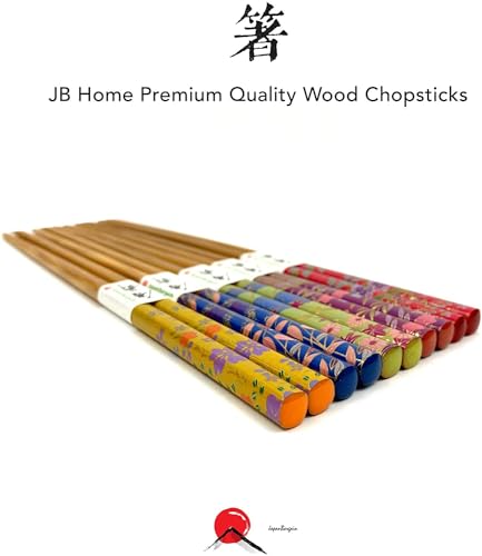 JapanBargain 3648, Bamboo Chopsticks Set Reusable Japanese Chinese Korean Wood Chop Sticks Hair Sticks, Dishwasher Safe, 9-inch, 5 Pair Gift Set, 10-Pack