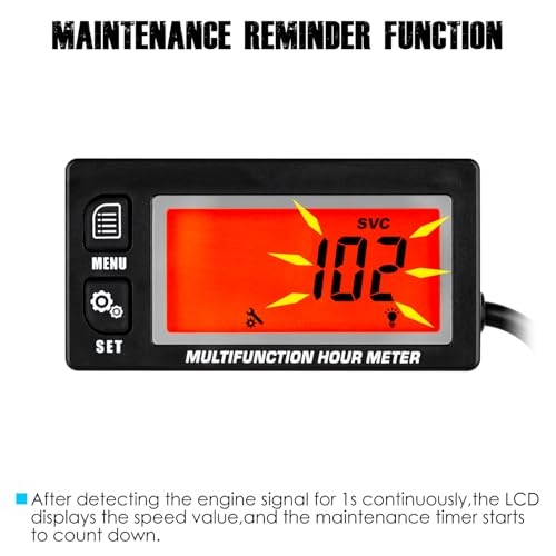 Multifunction Hour Meter, Record Total Hours & IP65 Waterproof Design for Lawn Mower Tractor Generator Compressor
