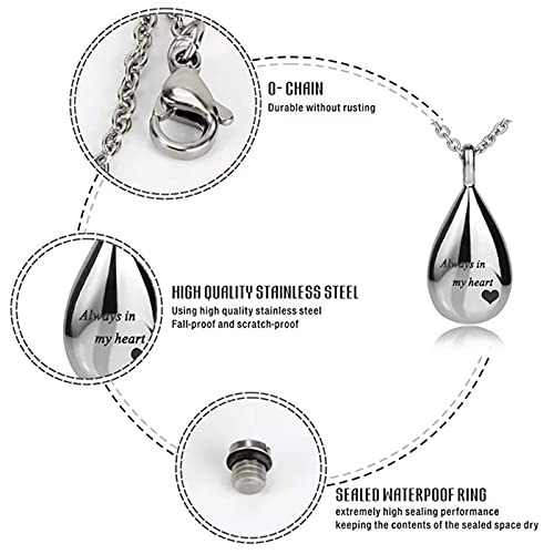 Urn Necklaces for Ashes, Cremation Necklack for Ashes, Urn Necklaces for Ashes for Women, Cremation Jewelry Locket Stainless Steel Keepsake Waterproof Memorial Pend… silver drop pendant