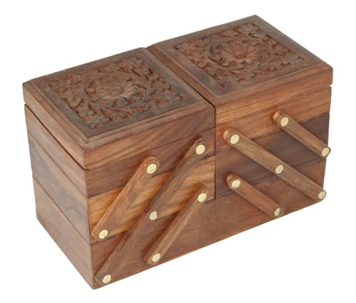 Sheesham Wood Jewelry Box Organizer, Handmade Wooden Jewelry Storage Chest with Multiple Drawers, Jewelry Holder for Rings, Earrings, Bracelets and Accessories Sliding – Hand Carved