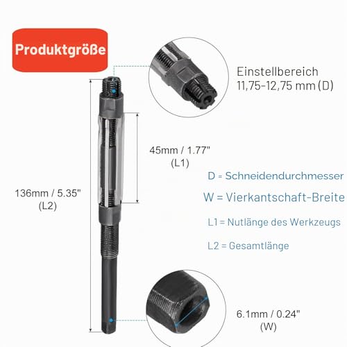 Adjustable reamer 11.75 mm-12.75 mm, adjustable reamer 9CRSI H8 hand reamer metal hole cutting tool with 4 flutes
