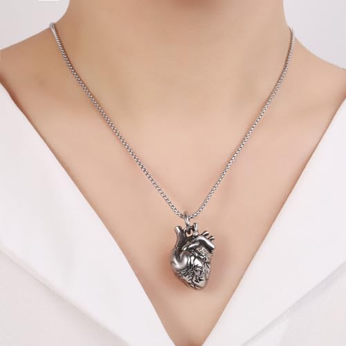 Anatomical 3D Heart Cremation Jewelry For Ashes Silver