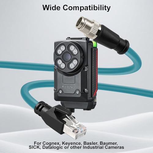 Alvin's Cables M12 8 Pin X Code to RJ45 Industrial Ethernet Cable for Cognex in Sight 8200 8400 Series IP67 Waterproof Shielded Cord for Industrial Camera 16.4ft/5M 5M/16.4FT Straight 8 Pin Green