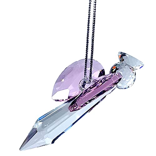 Clear Guardian Angel Suncatcher, Handmade 1.96 Inch Home Window Decoration for Christmas Tree Pink