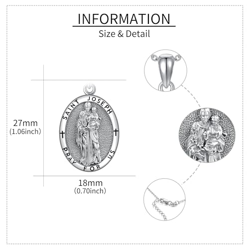 DAYLINLOVE Saint Joseph Medal Necklace 925 Sterling Silver St Joseph Pendant Necklace Protection Religion Saint Joseph Jewelry Gifts for Men Women