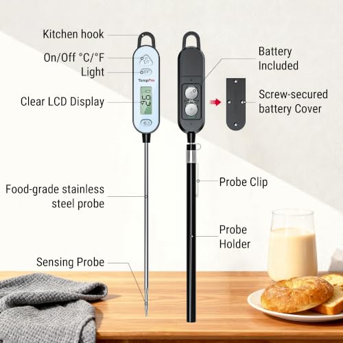 TempPro IPX7 Meat Thermometer Waterproof Barbecue Thermometer | Branten Thermometer Fast Instant Read with Backlight & Hold, for Steak, Grilling & Kitchen (Ex-ThermoPro)