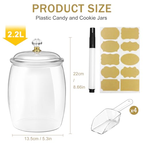 4Pcs Plastic Candy and Cookie Jar with Lids,74oz Large Food Storage Container Candy Buffet Containers,Acrylic Jars with Lids,Decorative Kitchen Storage Jar for Candy,Cookie Clear 74.29 ounces Oval