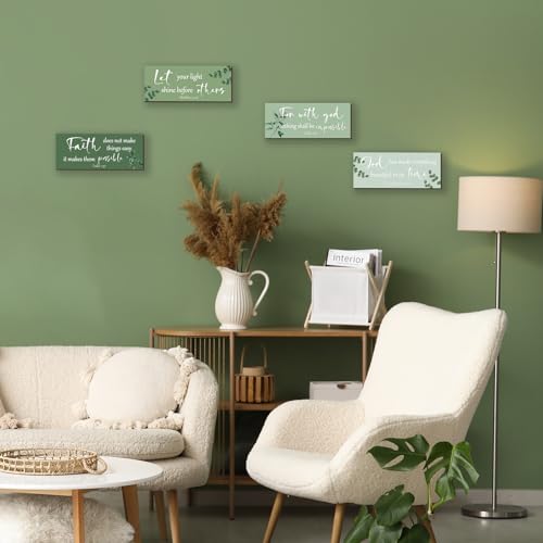4 Pieces Christian Bible Verses Wall Decor Wooden Religious Art Green Sage Bathroom Decor Religious Gifts for Women Office Home Bedroom Bathroom Living Room(Green 10x4 Inches)