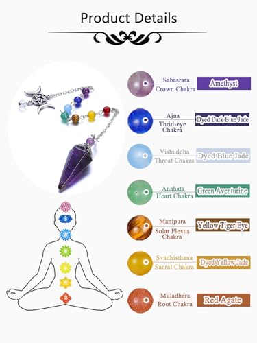 CrystalTears Amethyst Healing Crystals Pendulum Natural Crystal Stone Point Pendulums for Dowsing Meditation Divination Tools Spiritual Crystal Gifts for Witchcraft Crystal Grid Positive Energy