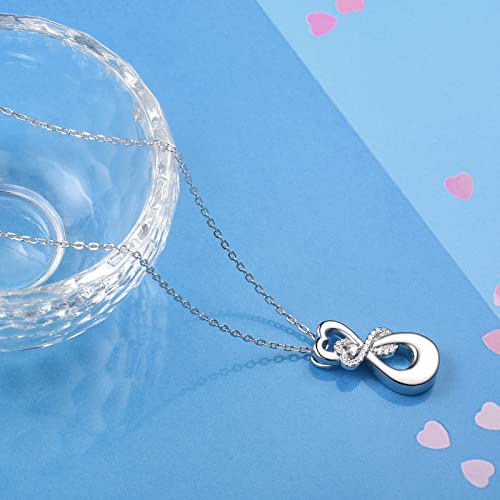 S925 Sterling Silver Infinity Urn Necklaces Teardrop Cremation Jewelry for Ashes Keepsake Memorial Pendant for Women Men Loved ones Double Heart