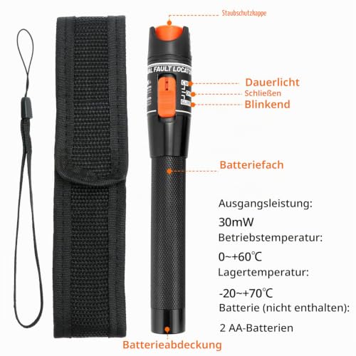 QWORK Fibre Optic Cable Tester 10mW 10KM Strong Laser Pointer Visual Troubleshooting - Compatible with 2.5 mm LC SC FC Includes 1.25 mm FC to LC Adapter