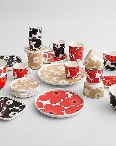 MARIMEKKO Oiva Unikko Mug – Refine Your Kitchen Décor with Our Iconic Floral Stoneware – Stylish Porcelain Coffee Mugs to Elevate Your Drinking Experience (13.5oz) Red 13.5 Ounces