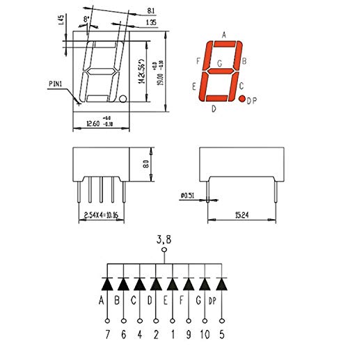 [Australia - AusPower] - Oiyagai 10 Pcs Common Anode 10-Pin 1 Bit 7 Segment 0.56" Red LED Display Digital Tube 