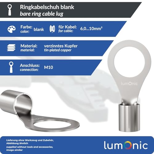 25x Crimp Terminal Uninsulated 6,0-10,0mm² ; Tube Lug M10 6-10mm² Hole diameter: M10