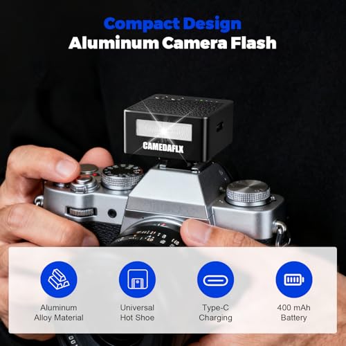CF2 Mini Camera Flash-Aluminum Hot Shoe Flash,GN10,5 Power Levels Manual Camera Flash for Sony ZV1/Ricoh GR3/Fuji/Canon/Nikon/Mini Flash for Film Camera DSLR(Black).
