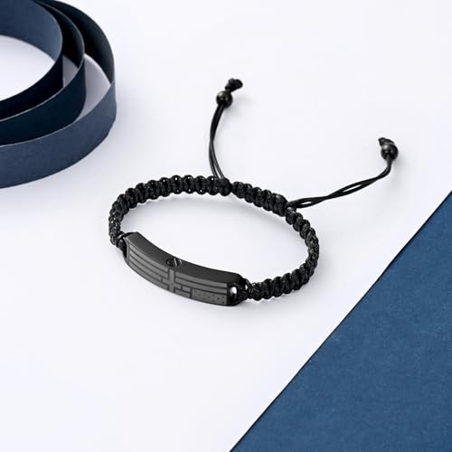 constantlife Cross Cremation Bracelet for Ashes Men Women American Flag Memorial Braided Bangle for Human Keepsake Adjustable Urn Jewelry to Honor Loved Ones Gift Black