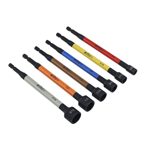 Wiha 70486 color-coded magnetic nut setter set, 6-inch SAE nut drivers, 6-piece set