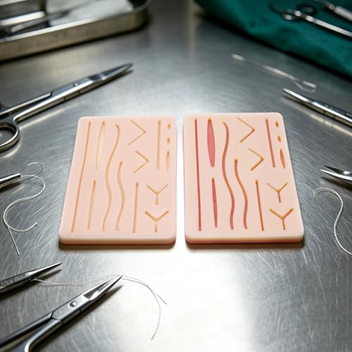 Set of 2 Training Board Silicone Suture Pads for Surgical Suture Set | Suture Practice Kit with 14 Pre-Cut Wounds | Sewing Kit Medicine for Surgical Suture Training Medical Students Veterinarians 170×120×9 mm