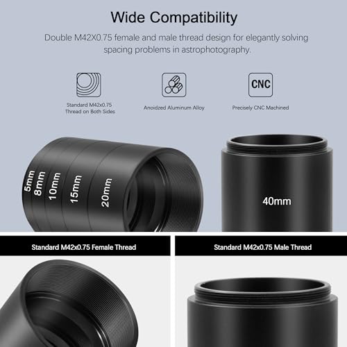 Astromania M42 Extension Tube Kit Telescope with T Thread 5 8 10 15 20 40mm 5mm 8mm 10mm 15mm 20mm 40mm