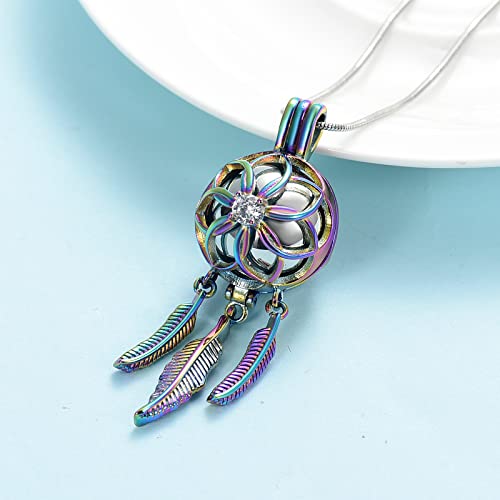 Dream Catcher Urn Necklace for Ashes Cremation jewelry for Women Men Stainless Steel Memorial Necklaces Ash Holder for Human Pets Keepsake Jewelry with Fill Tool Rainbow-Silver