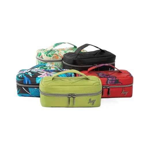 Lug Swizzle Jewelry Case in zebra sand fabric with multiple compartments for organizing jewelry and accessories.