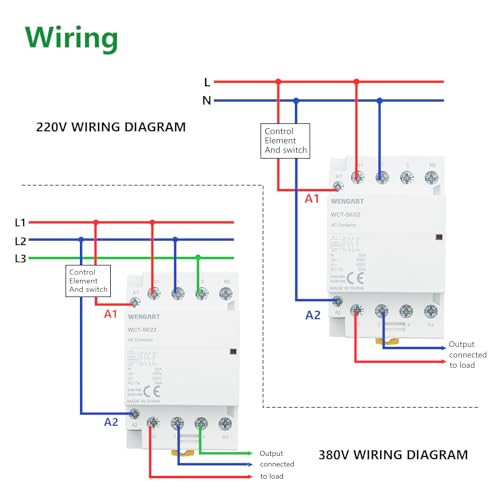 Wengart Humm-free installation contactor 50A AC 24V - 2NO + 2NC (2 N/O contactors, 2 openers) - 54 mm width (3 TE) - silent protection for heat pumps, PV storage & wallbox control - WCT-50