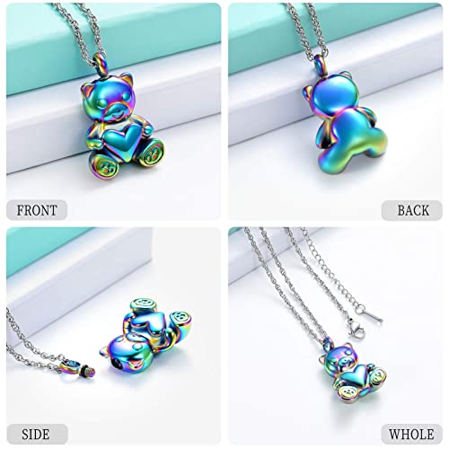 shajwo 2PCS Cremation Jewelry Angel Wing Heart Teddy Bear Urn Necklaces for Ashes for Women Girls