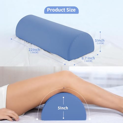 Knee Pillow for Back Sleeping - Half Moon Bolster Pillow for Legs - Cooling Under Knee Pillow for Sleeping on Back, Leg Support, Foot Elevation (Misty Blue) L-misty Blue Large