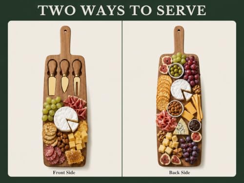 Acacia Cheese Board Set with Gold Cheese Knives & Magnetic Tool Storage