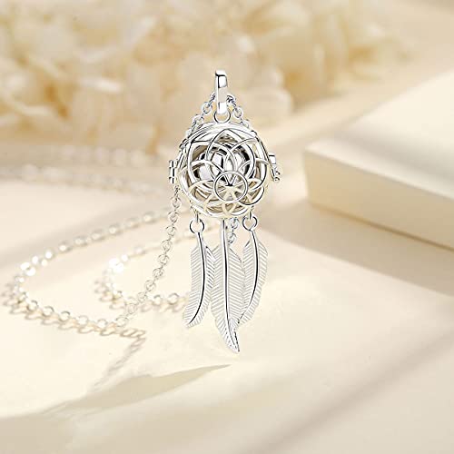INFUSEU Unique Urn Necklaces for Ashes for Women, Cremation Jewelry for Human Pet Ashes, 24 Inch Chain Dream Catcher Silver