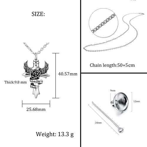 NanMuc Cross Cremation Angel Wings Urn Necklace for Ashes in Loving Memory Grandma/Mom/Dad Memorial Keepsake Pendant Nana