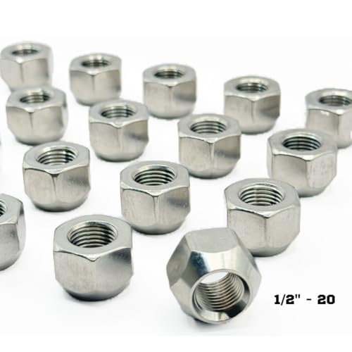 Mighty Fasteners 304 stainless steel open cone wheel lug nuts, 1/2"-20 thread, 20-pack for trailers and RVs