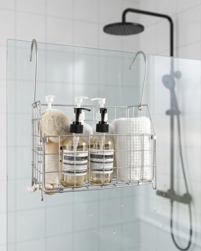 Large Rustproof Shower Caddy Hanging, 304 Stainless Steel Hanging Shower Organizer Basket for Bathroom & Bathtub, Over the Rod Shower Rack for Shampoo, Conditioner, Soap & Bath Accessories(Silver) Silver