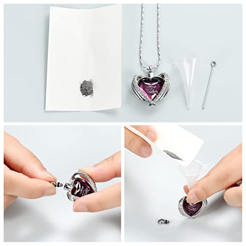 Imrsanl Cremation Jewelry for Ashes Pendant - Crystal Heart Urn Necklace with Mini Keepsake Urn Memorial Ash Jewelry Wings-Purple