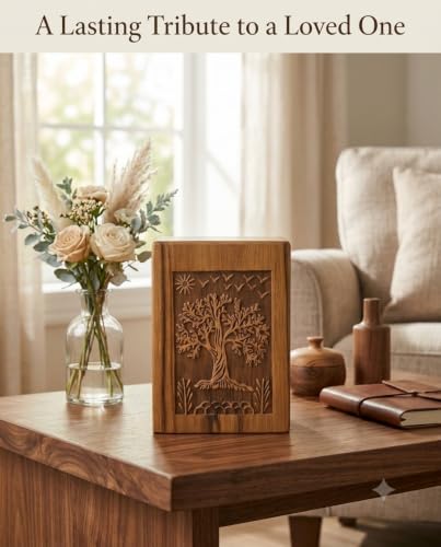Wooden Cremation Urn for Human Ashes, Tree of Life Memorial Urn for Adults
