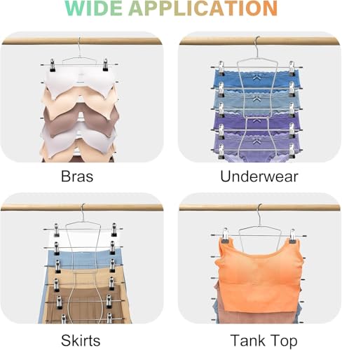 Pants Hangers,Space Saving 3 Pack Metal 6 Tier with Clips Holds 18 Skirts/Pants/Jeans/Shorts, w/360°Rotating Hook, Skirt Hangers Space Saving Closet Organizers and Storage (3)