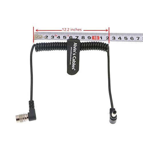 Alvin's Cables 4 Pin Hirose Male to DC Jack Power Cable for Sound Devices 633/644/688 Zoom F8 Blackmagic Cinema Camera 4K coiled cable Right angle 4 pin