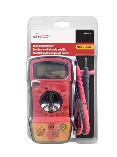 Gardner Bender GDT-3190 digital multimeter, red 4-function tester with black rubber boot and manual controls