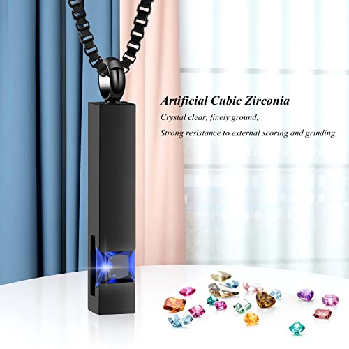 XSMZB Crystal Cremation Urn Jewelry Cube Memorial Ashes Necklace Pendant Keepsake- Black Birthstone Series Blue