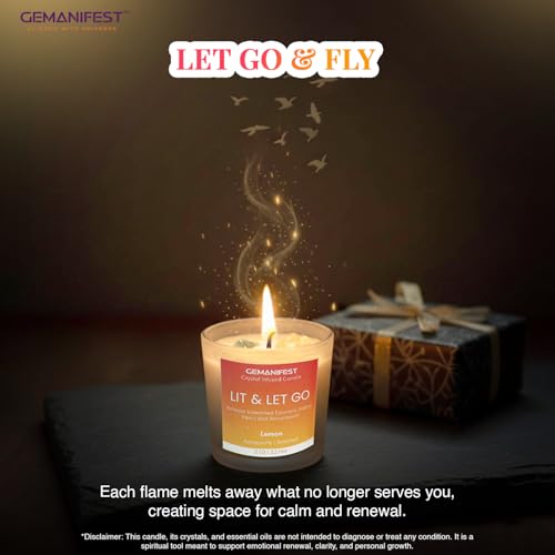 Lit & Let Go Manifestation Candle, Lemon Scented Soy Crystal Lit and Let Go