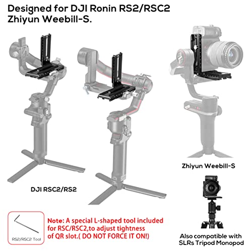 Aluminum L Bracket Vertical Horizontal Switching Quick Release Plate for DJI Ronin RS2 RSC2 Zhiyun Weebill-S Gimbal Stabilizer Tripod Monopod and SLRs