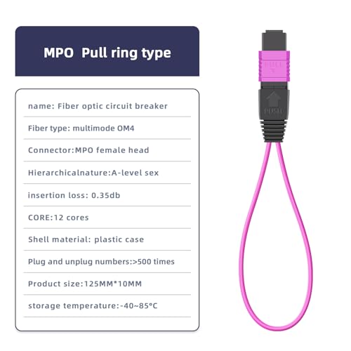 Jeirdus 2-pack MPO 12-core OM4 multimode fiber loopback with pull ring for network testing