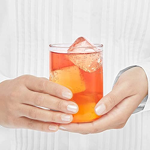 Six Borosil Radius glass tumblers, 295ml mixed drinkware set, clear glass with smooth rounded edges for casual drinking.